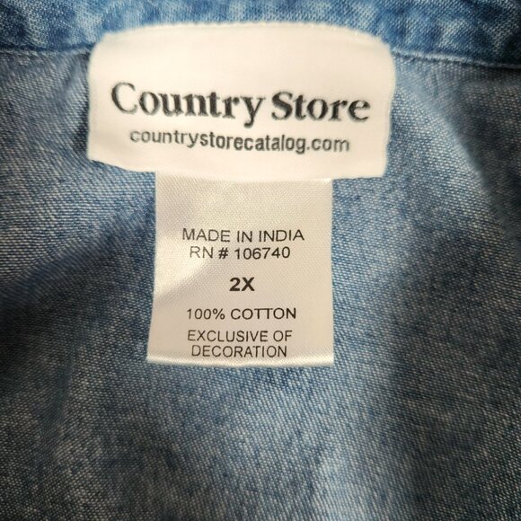 Country Store Floral Embroidered Blue Denim Shirt Womens 2X Long Sleeve Boho - Picture 3 of 16